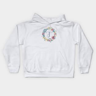 Floral Monogram T Colorful Full Blooms Kids Hoodie